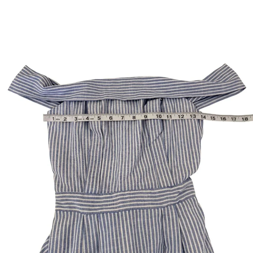 J.O.A. Los Angeles Blue Stripe Classic Off Shoulder Midi Dress Belted Size S - Picture 5 of 7